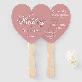 Abanico Programa de Boda con Corazón y Letra Elegante Rosa