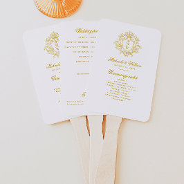 Abanico Programa de Boda con Cresta de Monograma de la Épo