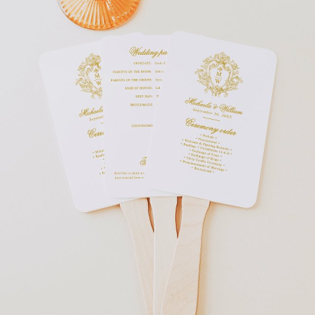 Abanico Programa de Boda con Cresta de Monograma de la Épo (Subido por el creador)