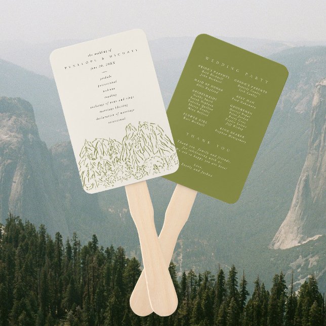 Abanico Programa de Boda con Dibujo de Yosemite National P (Yosemite National Park Line Art Wedding Program Hand Fan)