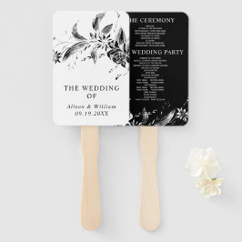 Abanico Programa de boda con flores blancas y negras