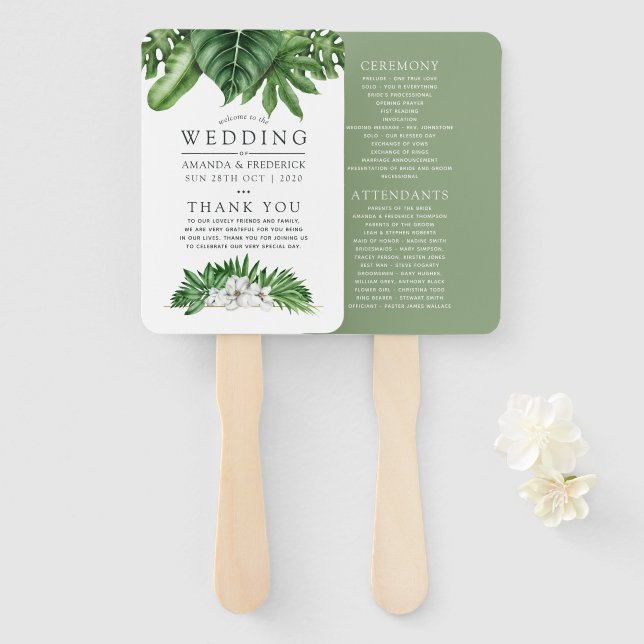 Abanico Programa de Boda con Follaje de Vegetación Tropica (Anverso y reverso)