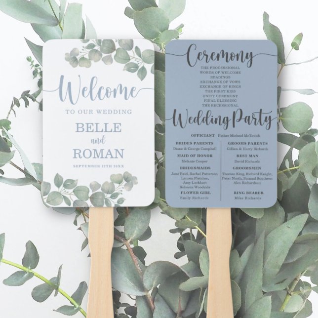 Abanico Programa de Boda con Follaje Rústico de Eucalipto (Subido por el creador)