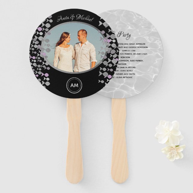 Abanico Programa de Boda con Foto Chic Negro (Anverso y reverso)