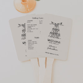 Abanico Programa de Boda con Garabatos Dibujados a Mano
