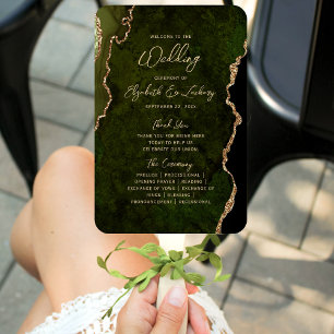 Abanico Programa de Boda con Guión de Ágata Dorada Verde O