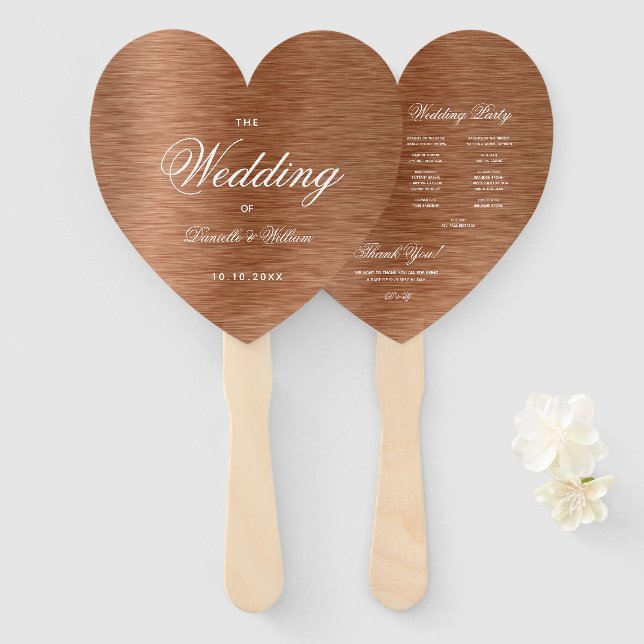 Abanico Programa de Boda con Letra Blanca Elegante Corazón (Anverso y reverso)