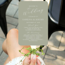 Programa de Boda con Letra Caligráfica en Verde Sa