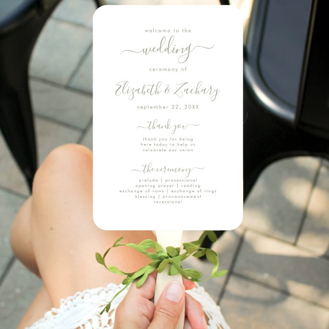 Abanico Programa de Boda con Letra Cursiva Verde Moderno (Subido por el creador)