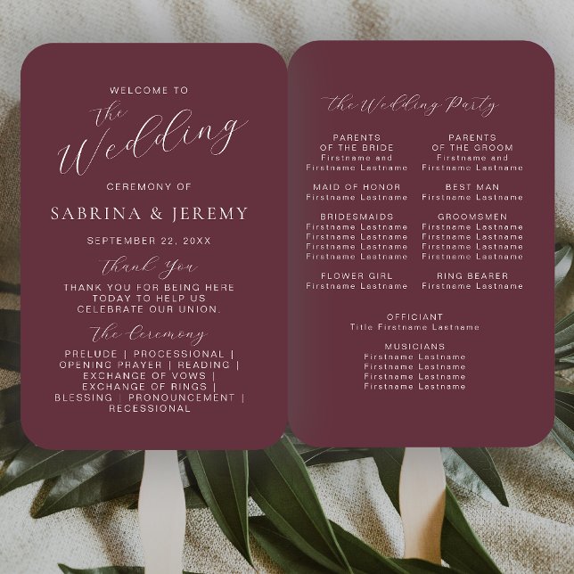 Abanico Programa de Boda con Letra de Caligrafía Moderna d (Subido por el creador)