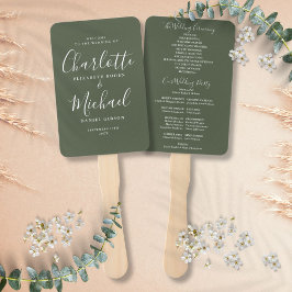 Abanico Programa de Boda con Letra de Firma en Verde Oliva