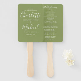 Abanico Programa de Boda con Letra de Firma Verde Musgo
