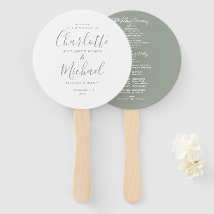 Abanico Programa de Boda con Letra de Firma Verde Sage