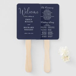 Abanico Programa de boda con letra elegante azul marino
