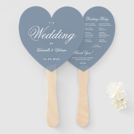 Abanico Programa de Boda con Letra Elegante Corazón Azul P