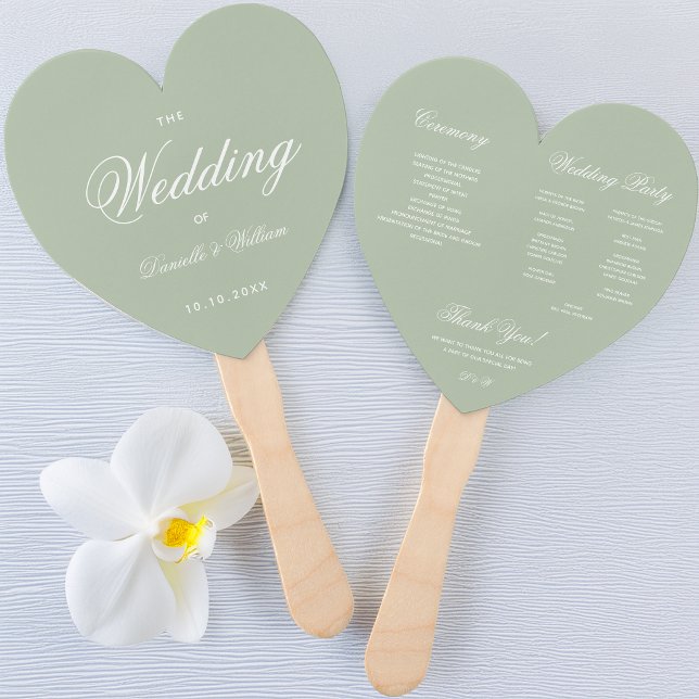 Abanico Programa de Boda con Letra Elegante Corazón Verde  (Subido por el creador)