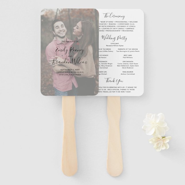 Abanico Programa de Boda con Letra Elegante Moderno y Casu (Anverso y reverso)