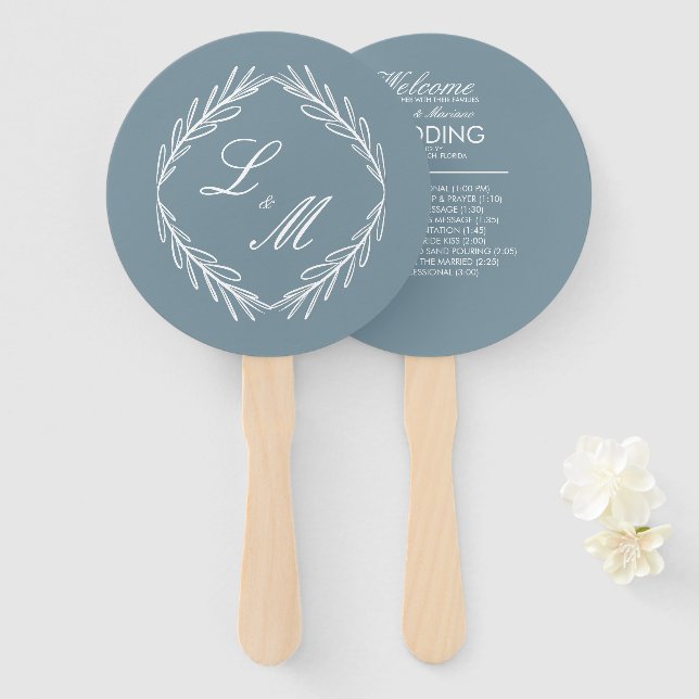Abanico Programa de Boda con Letra Elegante Monogramada de (Anverso y reverso)