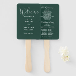 Abanico Programa de Boda con Letra Elegante Verde Esmerald