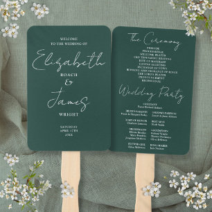 Abanico Programa de boda con letra minimalista verde esmer