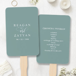 Abanico Programa de boda con letra minúscula en azul verdo