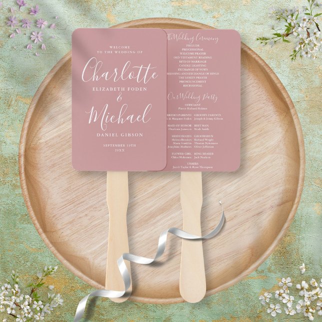 Abanico Programa de Boda con Letra Moderna Dusty Rose (Subido por el creador)