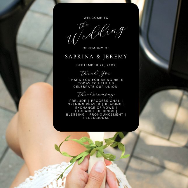 Abanico Programa de Boda con Letra Moderna en Blanco y Neg (Subido por el creador)