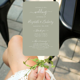 Abanico Programa de Boda con Letra Moderna Verde Sage