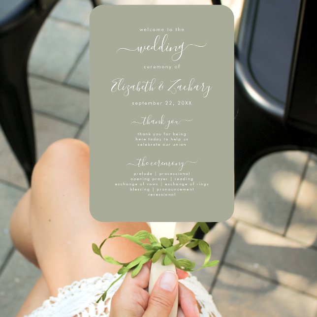 Abanico Programa de Boda con Letra Moderna Verde Sage (Subido por el creador)