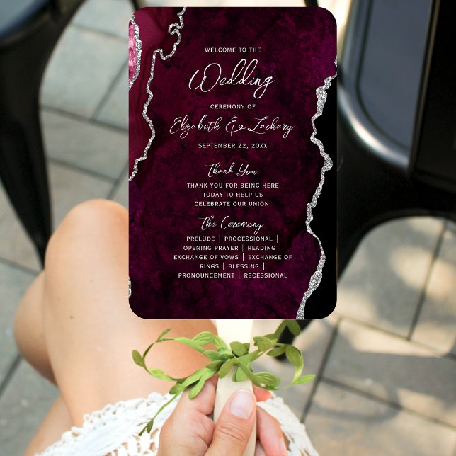 Abanico Programa de Boda con Letra Script Burgundy Silver  (Subido por el creador)