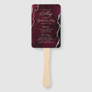 Abanico Programa de Boda con Letra Script Burgundy Silver 