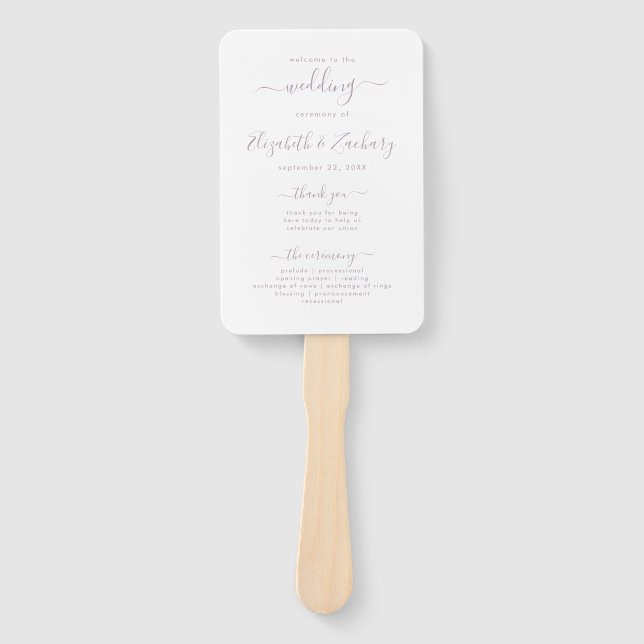 Abanico Programa de Boda con Letra Script Lavanda Polvorie (Anverso)