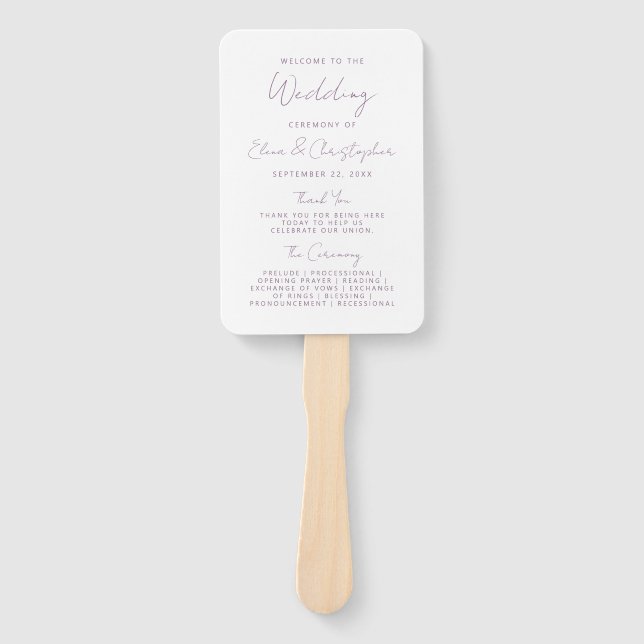 Abanico Programa de Boda con Letra Script Mauve Minimalist (Anverso)