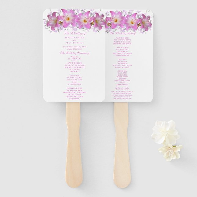 Abanico Programa de Boda con Lirios Belladonna Románticos (Anverso y reverso)