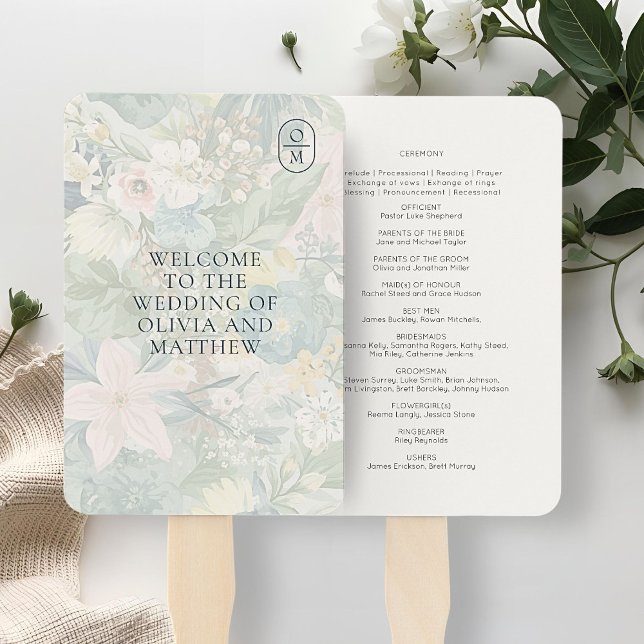 Abanico Programa de Boda con Monograma de Acuarela Floral (Subido por el creador)