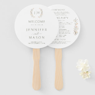 Abanico Programa de Boda con Monograma de Floral Suave Neu