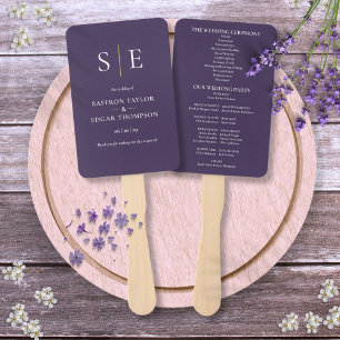 Abanico Programa de Boda con Monograma de Oro y Púrpura