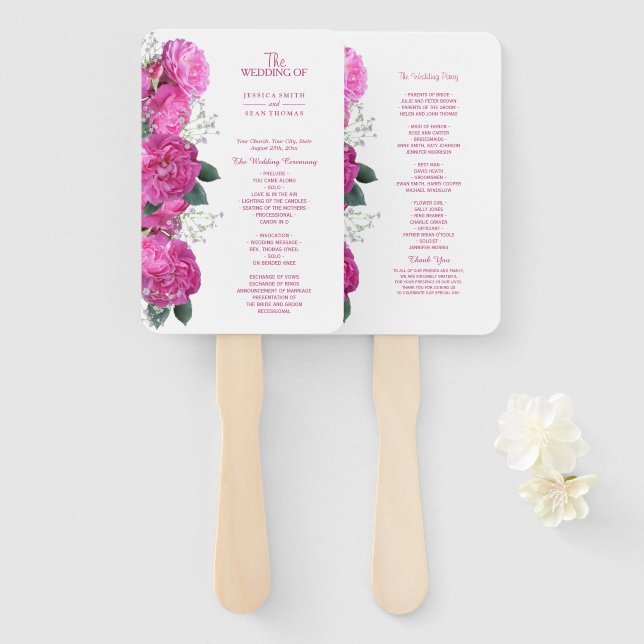 Abanico Programa de Boda con Ramo Floral Romántico (Anverso y reverso)