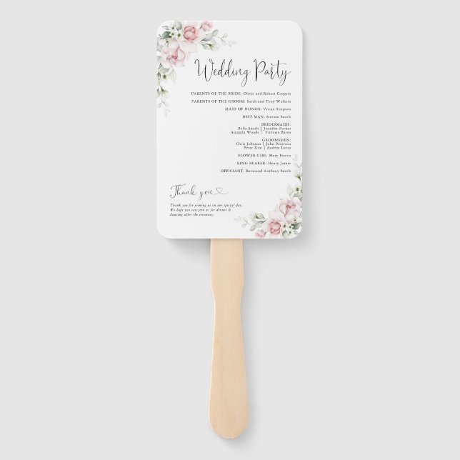 Abanico Programa de Boda con Rosas Rosadas a Mano (Reverso)