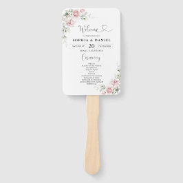 Abanico Programa de Boda con Rosas Rosadas a Mano