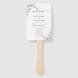 Abanico Programa de Boda con Rosas Rosadas a Mano