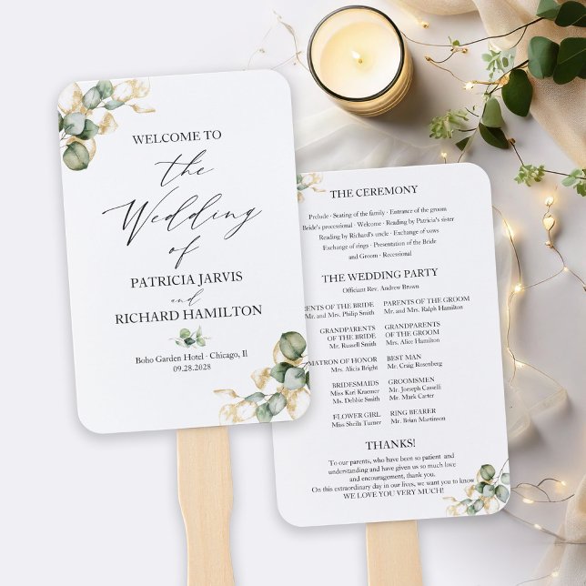 Abanico Programa de Boda con Vegetación Dorada Elegante (Subido por el creador)