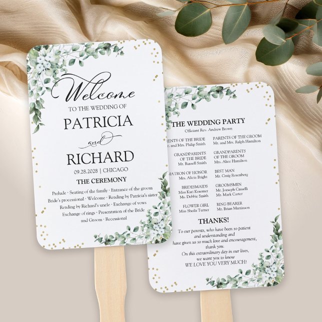Abanico Programa de Boda con Vegetación Eucalipto Acuarela (Subido por el creador)