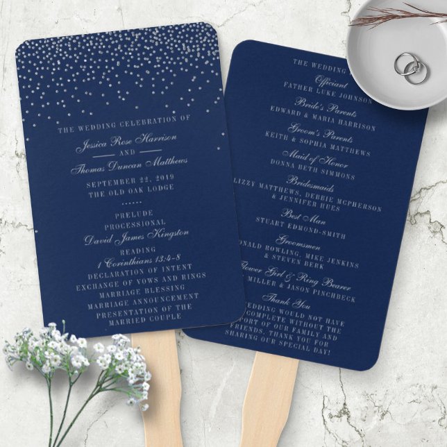 Abanico Programa de Boda Confetti Navy Blue & Glam Silver (Subido por el creador)