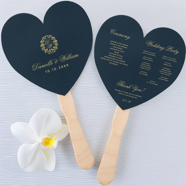 Abanico Programa de Boda Corazón Azul con Monograma en Cor (Subido por el creador)