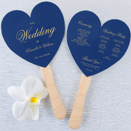 Abanico Programa de Boda Corazón Azul Real con Letra Dorad