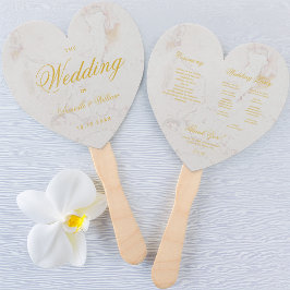 Abanico Programa de Boda Corazón Caligrafía Mármol Dorado