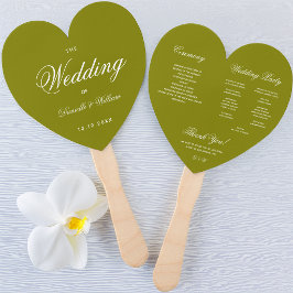 Abanico Programa de Boda Corazón Caligrafía Verde Oliva