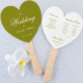 Abanico Programa de Boda Corazón con Letra Blanca en Verde