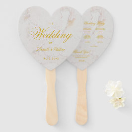 Abanico Programa de Boda Corazón de Caligrafía con Dorado